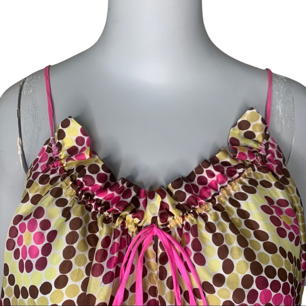 MILLY Vintage Silk Abstract Print Spaghetti Strap Drawstring Top Camisole - Picture 3 of 13